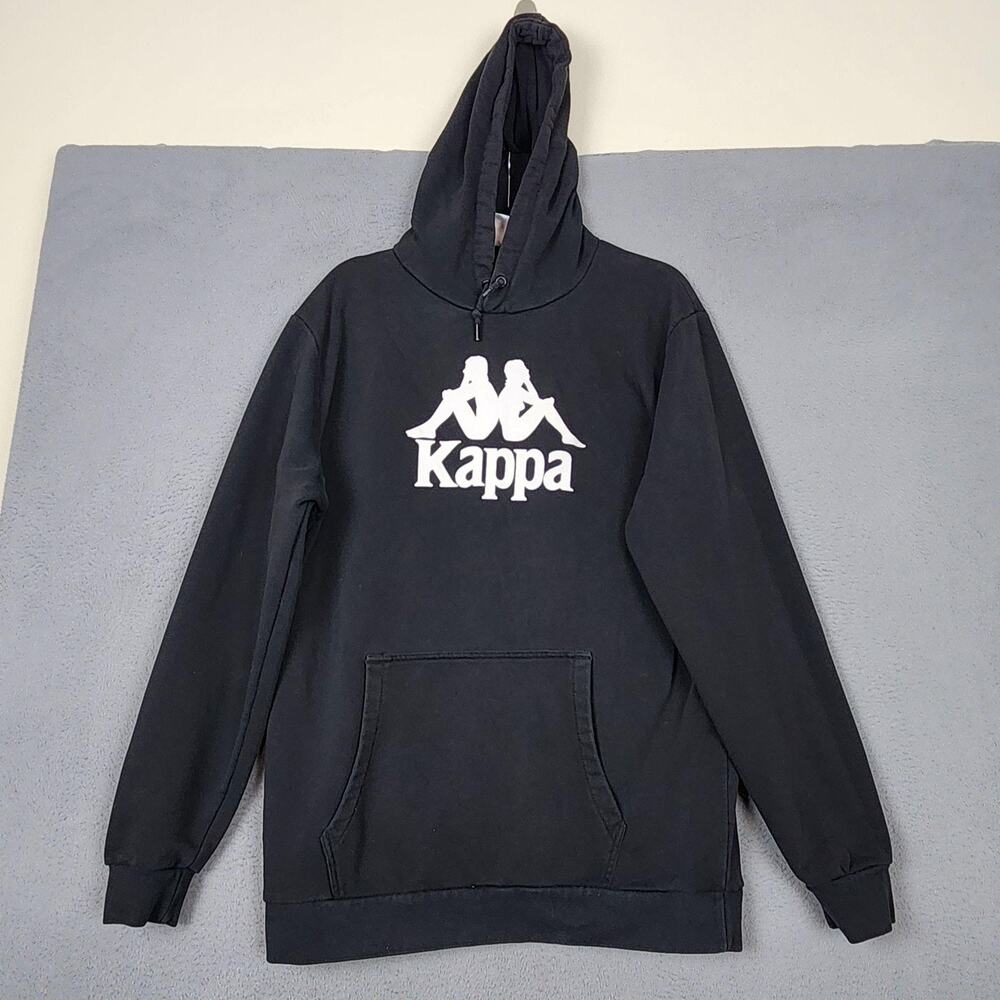 Kappa Hoodie Mens 2XL Black Pullover Fleece Graphic Logo Kangaroo Pocket